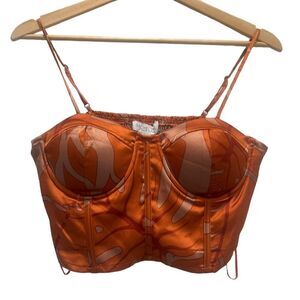 Rachel Zoe Orange Retro Print Corset Bustier Cami Crop Top